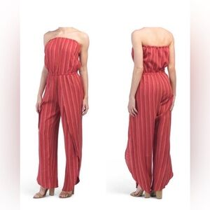 NWOT Anthropologie Drew Linen Blend Striped Jumpsuit Sz Lg